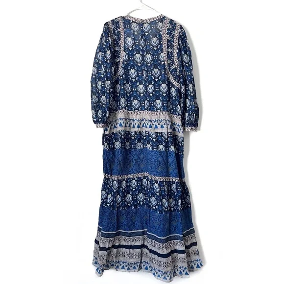 SEA NEW YORK Brigitte Border Puff Sleeve Print Dress in Navy Sz L - Picture 4 of 9